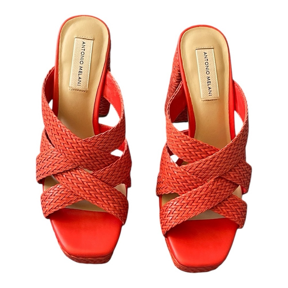 Antonio Melani Women's Orange Woven Heeled Sandals, size 8 - Picture 2 of 5